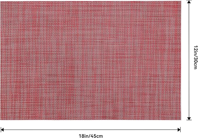 Leetaltree Red Placemats Set of 12 - Heat Resistant Non-Slip Place mats for Dining Table, Washable Durable PVC Vinyl Woven Table Mats（Red, 12）