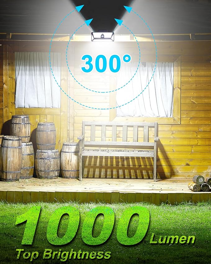 Large Clip on Solar Lights Outdoor, 208 LEDs 1000Lum Bright Solar Security Light with Motion Sensor, 3 Ways -Mount, Portable Solar Outdoor Lights for Fence Gutter Garage Yard (2Pack)