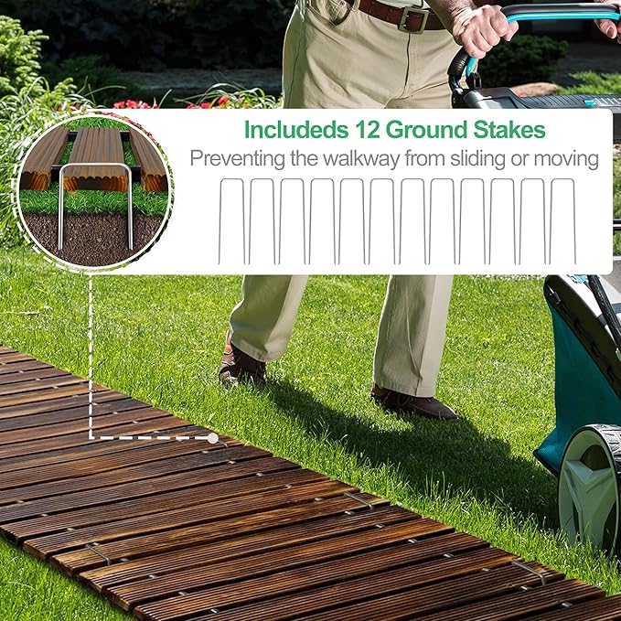RELIANCER 12' Wooden Garden Pathway,Outdoor Roll Out Cedar Straight Walkway,Patio Path Decorative Garden Boardwalk Walkways,Weather-Resistant Roll Up Beach Wood Road Floor,Wedding Party Pathwaysc