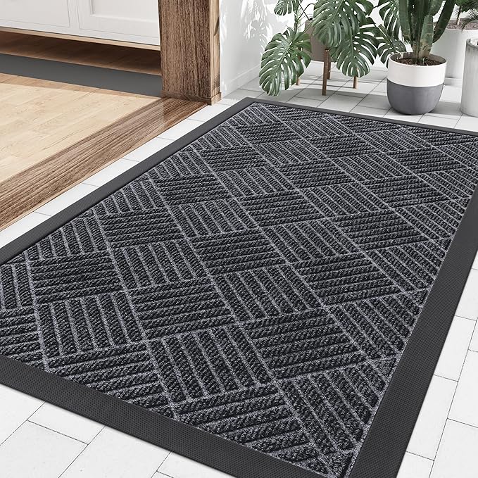 Smiry Front Door Mat Outside Entrance, Heavy Duty Outdoor Indoor Mat, Natural Rubber Doormat, Non Slip, Trap Dirt and Moisture, Easy Clean, Low Profile Patio Porch Entryway Mat, 35x23, Dark Grey