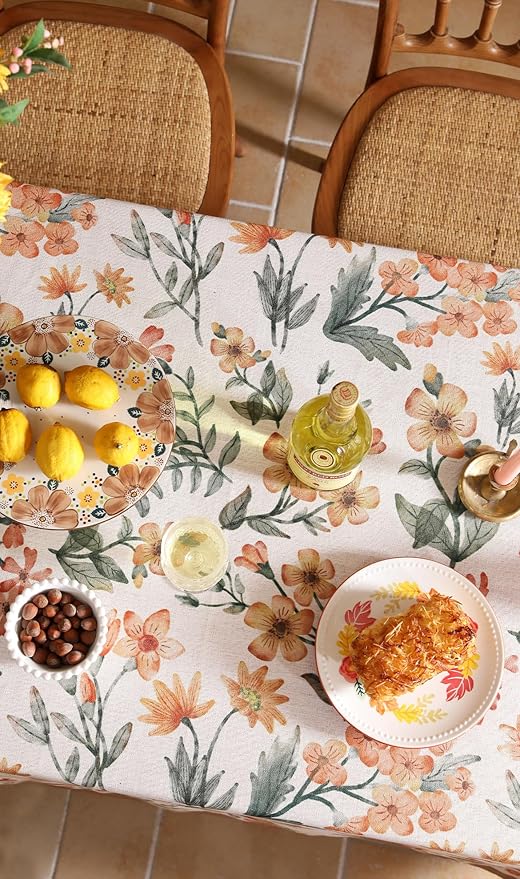 Designer Vintage Linen Extra Long Rectangle Tablecloth,William Morris Floral Soft and Durable Table Cloth,Decor Table Cover for Kitchen,Dining,Thanksgiving,Christmas,63"*110"-Athea