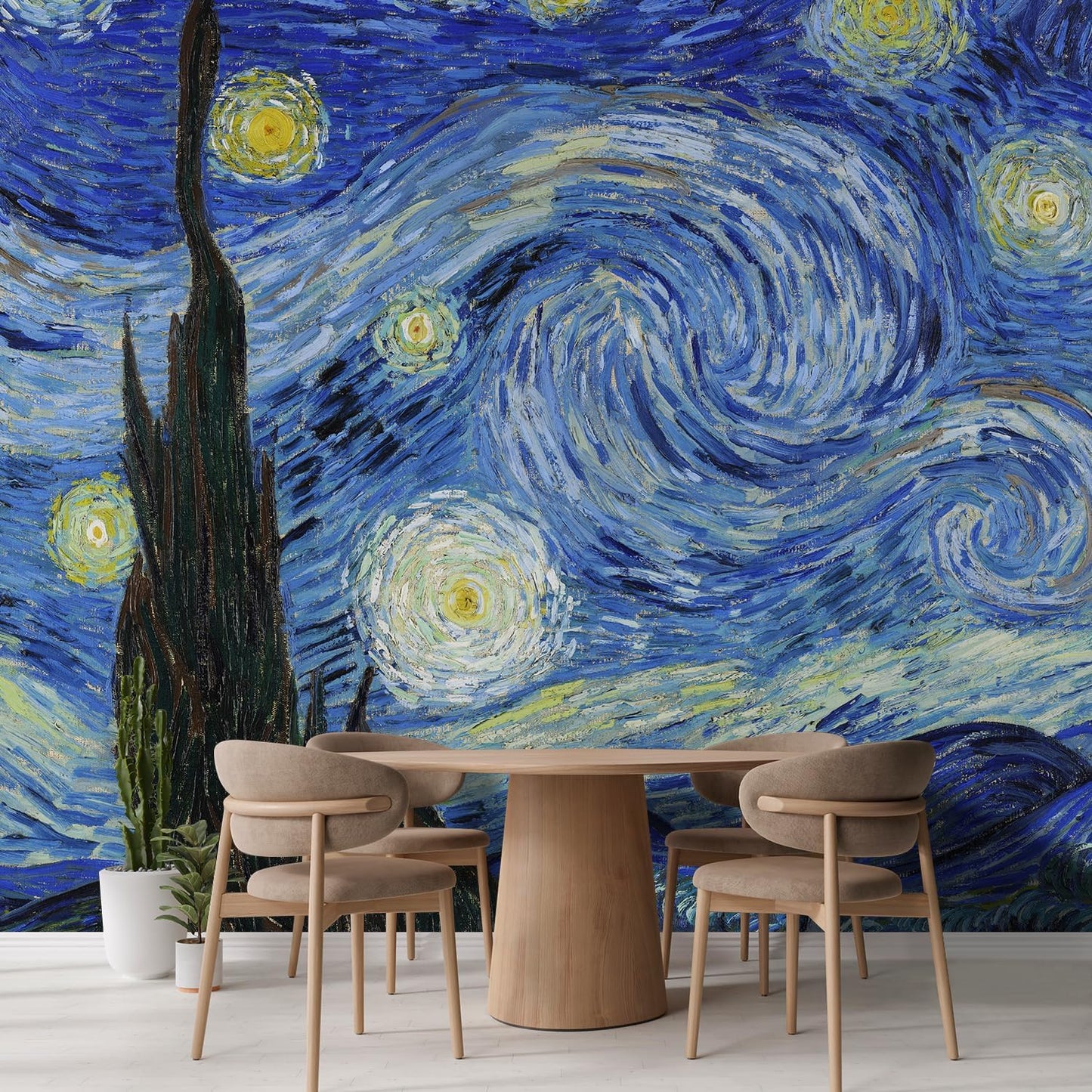 wall26 Starry Night by Vincent Van Gogh Dutch Impressionism 20th Century Artist Peel and Stick Large Wall Mural, Removable Wallpaper, Home Decor - 120x120 inches