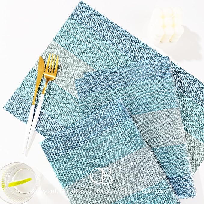 Placemats Set of 12 - Easy Clean Woven Vinyl Placemats for Dining Table, Indoor/Outdoor Place Mats, Washable PVC Table Mats（Ocean Geode）