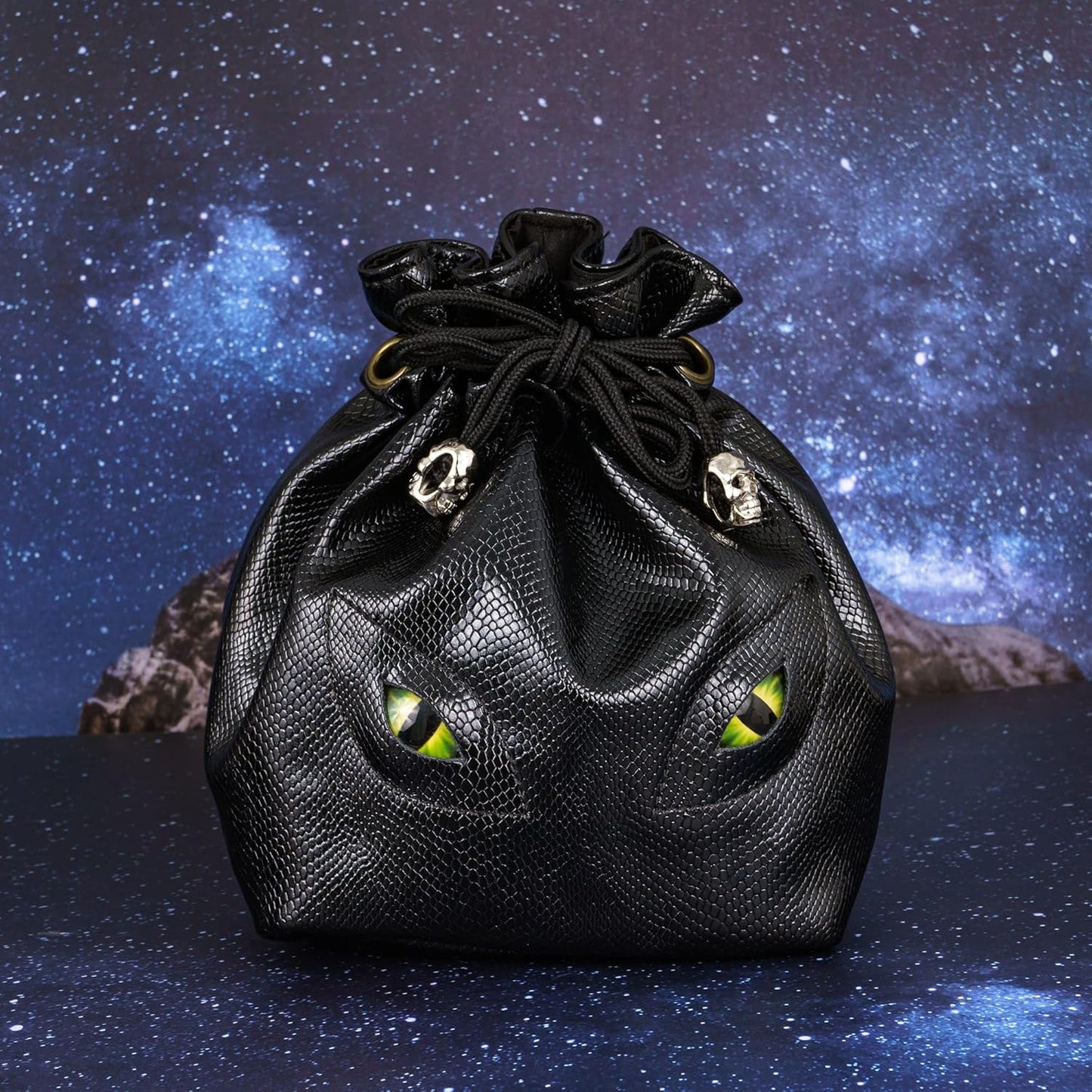 Large DND Dice Bag Leather Dice Storage Bag Black D&D Drawstring Pouch with Pockets for RPG Table Games - Can Hold 200+ Polyhedral Dice