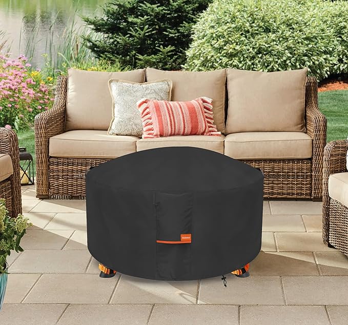 Fire Pit Cover,Outdoor Heavy Duty 600D 100% Waterproof Fire Pit Cover Round,Weatherproof Firepit Covers Round 54" Dia x 24" H,Black