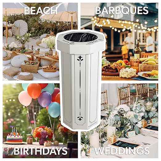 Eyely MPH1301C-SET2 Sal 25-Gallon Disposable Corrugated Cardboard Event Trash Can and Recycling Bin for BBQs, Beach, Parties & Events & Outdoor Activities, Bridal Ivory (Set of 2)