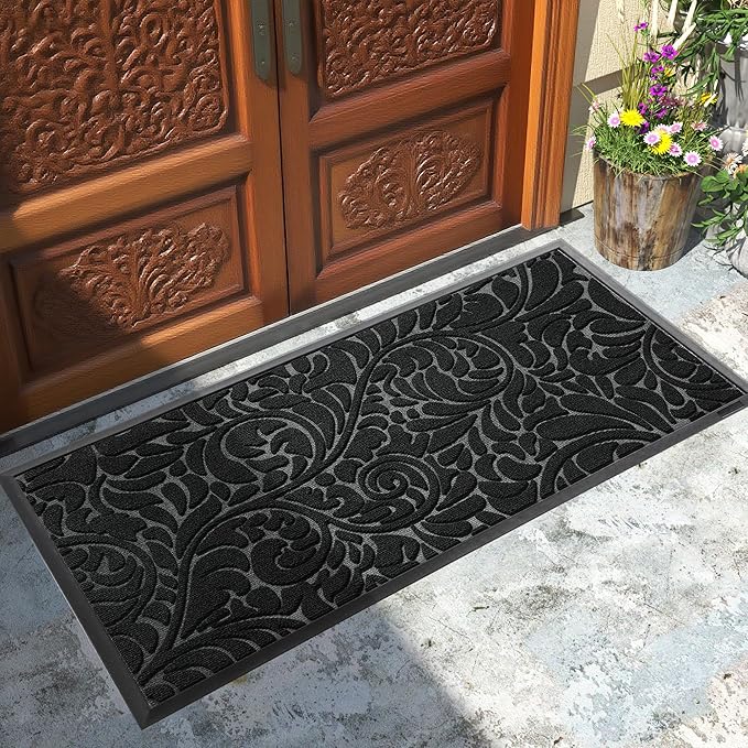 Yimobra Large Door Mat Outside Entrance 47x24, Waterproof Sturdy Outdoor Mats for Front Door, Heavy Duty Non-Slip Doormat for Garage Patio Entryway Indoor, Easy Clean, Black