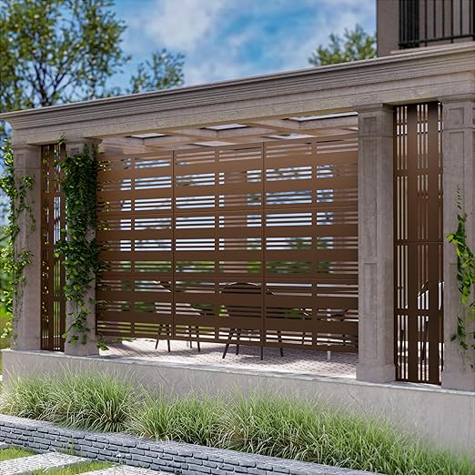 Casaphoria 72" H x 47" W Metal Outdoor Privacy Screen, Freestanding Decorative Divider for Patio, Deck, Balcony, and Garden with Stable Base, Brown-Harold