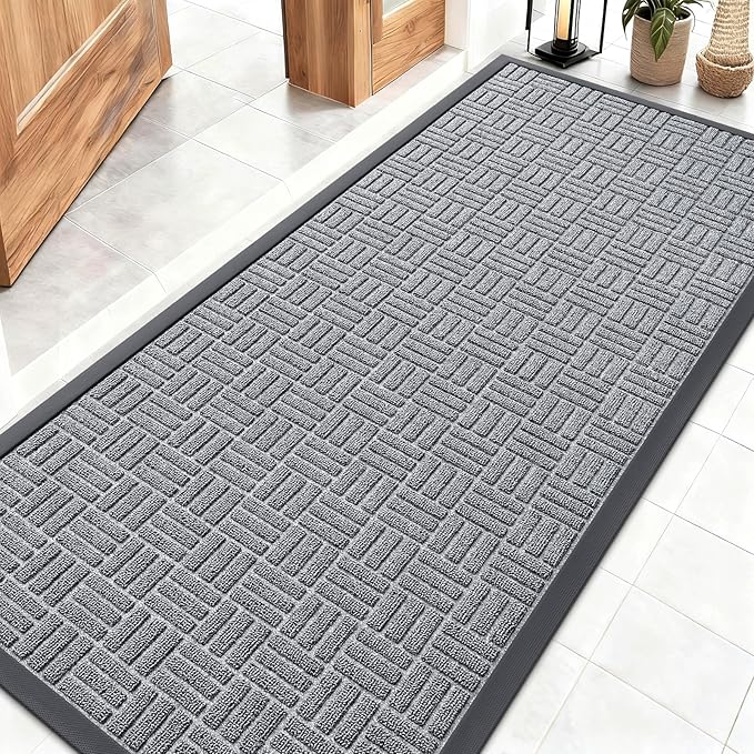 OLANLY Front Door Mat Outside Entrance 59x23, Absorbent, Heavy Duty Sturdy Natural Rubber Doormat Indoor Outdoor, Non-Slip, Stain and Fade Resistant, Low Profile Floor Mat for Entryway, Charcoal Gray