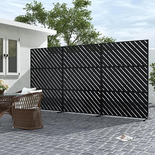 Casaphoria 72" H x 47" W Metal Outdoor Privacy Screen, Freestanding Decorative Divider for Patio, Deck, Balcony, and Garden with Stable Base, Black Bernard
