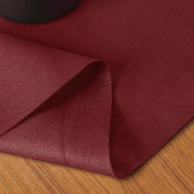 D'Moksha Homes Linen Table Runner 60 Inches - 100% Pure Linen Dark Red Table Runner 14 x 60 Inch for Coffee Tables, Dresser, Valentines, Holiday - Machine Washable