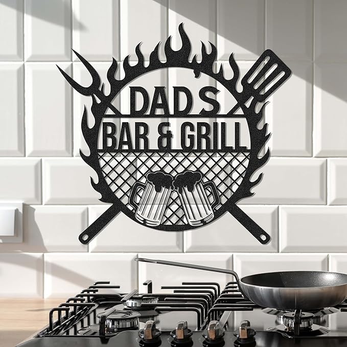 Custom BBQ Sign with LED Lights - Bar & Grill Metal Wall Art, Neon Light Up Grill Sign, Personalized BBQ Gifts For Men, Dad, Custom Metal Sign for Garage, Bar, Kitchen