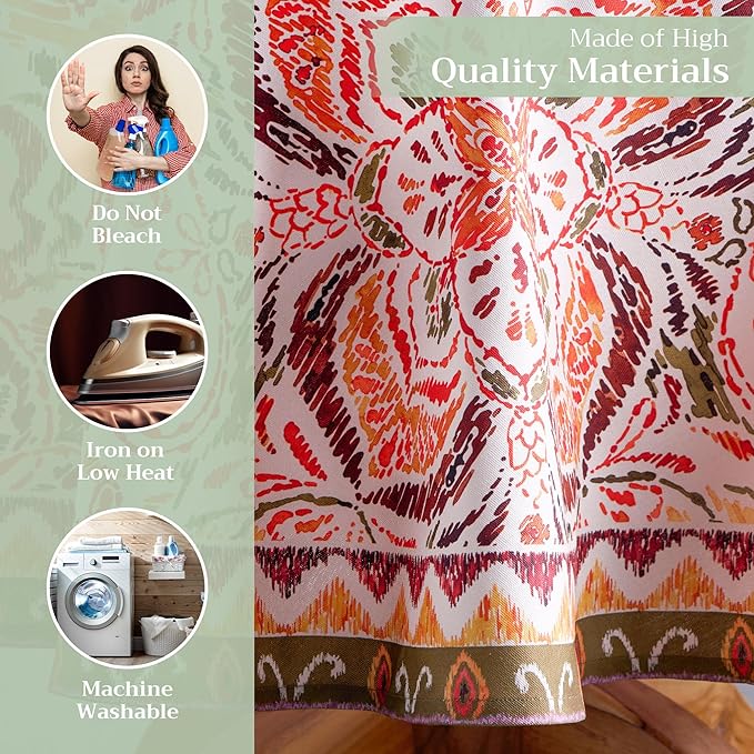 Maison d' Hermine Table Cloth Round Table 100% Cotton 69 Inches Fall Tablecloth Reusable Everyday Use for Thanksgiving Christmas Decorations Dining Farmhouse Party (Damask)