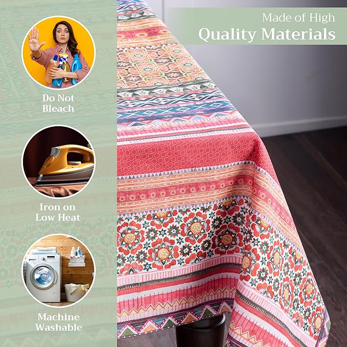 Maison d' Hermine Table Cloth Rectangle Table 100% Cotton 60 x 108 Inches Fall Tablecloth Reusable Everyday Use for Thanksgiving Christmas Decorations Dining Farmhouse Party (Ispahan)