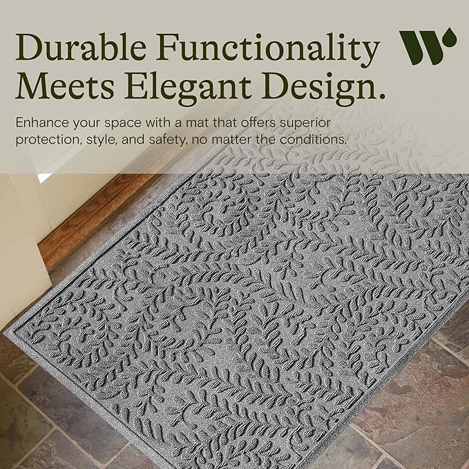 WaterHog Indoor/Outdoor Door Mat, 3' x 5' Made in USA, Durable & Skid-Resistant Front Door Rug, Decorative, Water-Trapping & Heavy-Duty Entryway Floor Mat For Your Home, Boxwood Collection Medium Grey