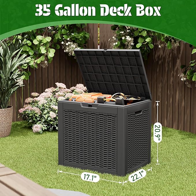 NUNU LAB 35 Gallon Outdoor Storage Box, Indoor Outside Deck Boxes Waterproof,Storage Bench Lockable Lid,Backyard Storage Bin For Package Delivery,Pool Accessories,Patio Cushions,Garden Tools
