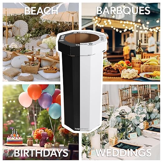 Eyely MPH1302A-2SET Sal 25-Gallon Disposable Corrugated Cardboard Event Trash Can and Recycling Bin for BBQs, Parties & Events & Outdoor Activities, Charcoal Black/Cotton White (Set of 2)