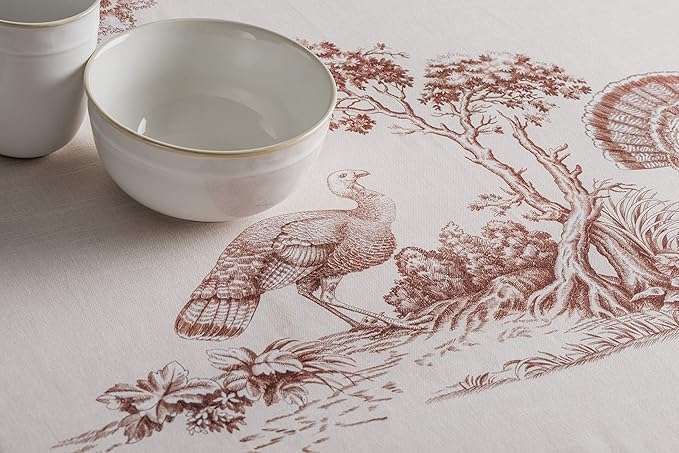 Maison d' Hermine Table Cloth Round Table 100% Cotton 69 Inches Fall Tablecloth Reusable Everyday Use for Thanksgiving Christmas Decorations Dining Farmhouse Party (Holy Jouy - Brown)