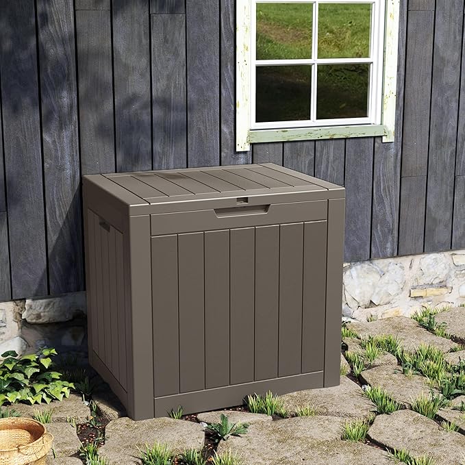 NUNU LAB 31 Gallon Outdoor Storage Box Waterproof, Outside Package Delivery Deck Boxes with Lockable Lid, Backyard Storage Bin For Garden Tools, Patio Cushions Accessories, Gray