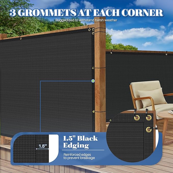 ECOOPTS 4'x203' Privacy Fence Screen Windscreen with Copper Grommets, Fit for Commercial Fence and Residential Garden Outdoor 90% UV Blockage, Cable Zip Ties Included (Black)