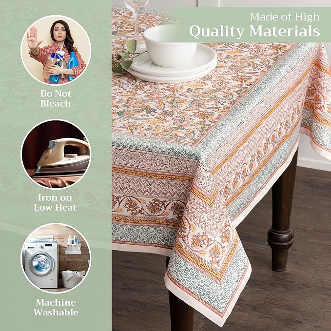 Maison d' Hermine Table Cloth Rectangle Table 100% Cotton 70 x 140 Inches Fall Tablecloth Reusable Everyday Use for Thanksgiving Christmas Decorations Dining Farmhouse Party (Nila)