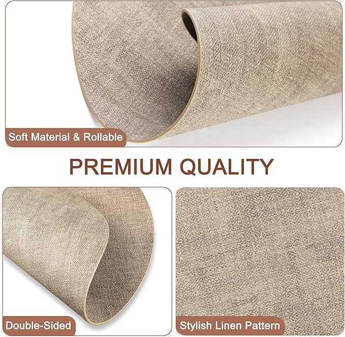 Round Faux Leather Placemats and Coasters, Set of 8, Reversible Heat Resistant Non-Slip Table Mats, Waterproof Wipeable Place Mats for Dining Table, Washable for Indoor & Outdoor (8, Light Brown)