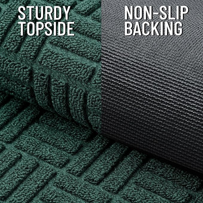 OLANLY Front Door Mat Outside Entrance 47x17, Absorbent, Heavy Duty Sturdy Natural Rubber Doormat Indoor Outdoor, Non-Slip, Stain and Fade Resistant, Low Profile Floor Mat for Entryway, Black Green