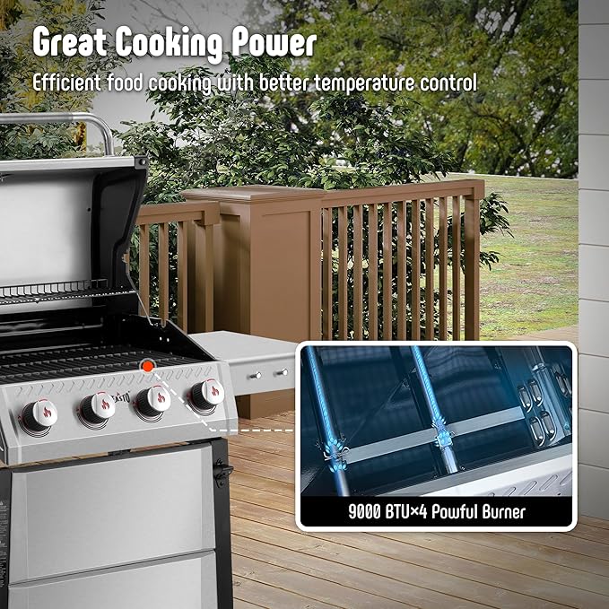 All Stainless Steel 4+1 Burner Gas BBQ Grill, Outdoor Propane Grill with Premium Enameled Coated Chamber Body & Porcelain-Enameled Cast lron Grates, 48,000 BTU
