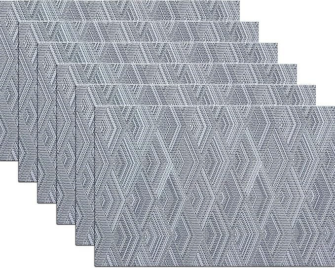 Elegant Placemats Set of 6, Plastic Heat-Resistant Non-Slip Vinyl Place Mats Washable Easy to Clean 18"x12" Placemats for Indoor Outdoor Table Decor (Grey)