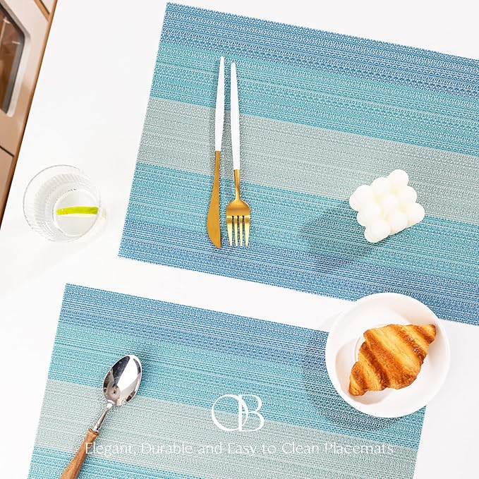 Placemats Set of 12 - Easy Clean Woven Vinyl Placemats for Dining Table, Indoor/Outdoor Place Mats, Washable PVC Table Mats（Ocean Geode）