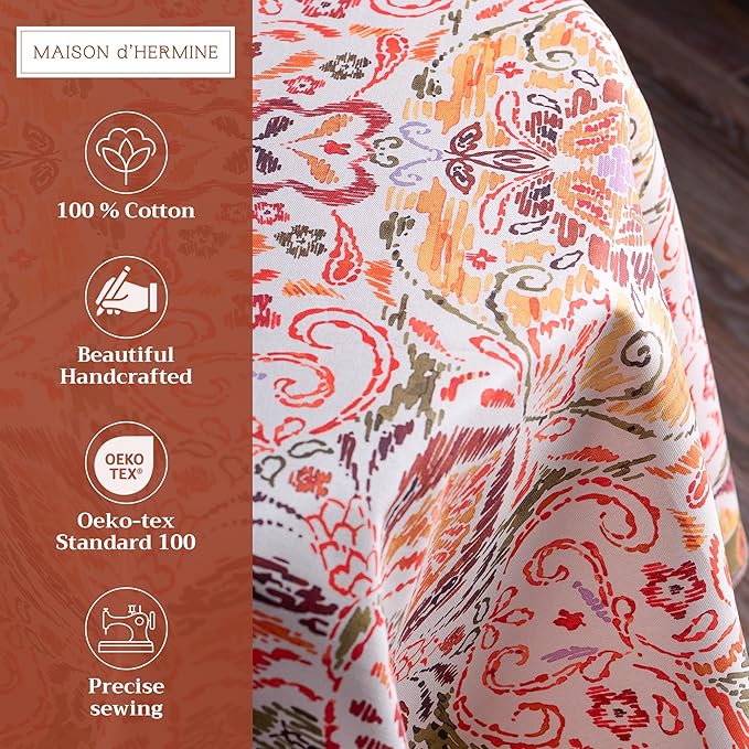 Maison d' Hermine Table Cloth Round Table 100% Cotton 63 Inches Fall Tablecloth Reusable Everyday Use for Thanksgiving Christmas Decorations Dining Farmhouse Party (Damask)