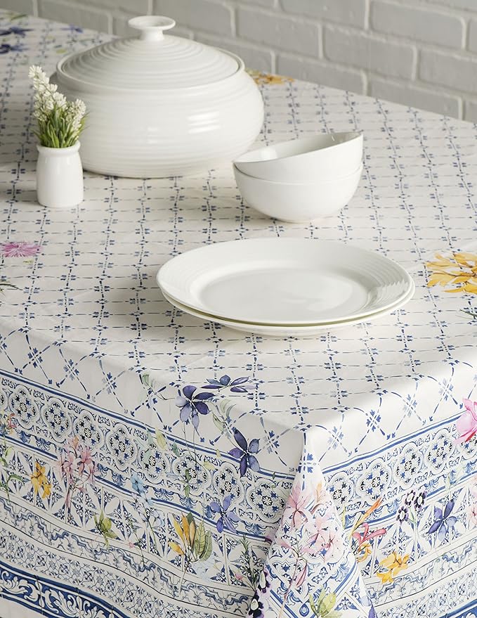 Maison d' Hermine Table Cloth Rectangle Table 100% Cotton 60 x 120 Inches Tablecloth Reusable Decorative Everyday Use for Dining Room, Farmhouse, Home, Party, Festive & Wedding Spring Summer - Faience