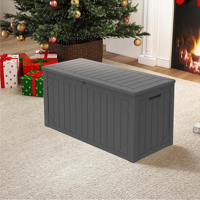 100 Gallon Outdoor Storage Box Waterproof,Resin Deck Box Storage Bin for Cushion Patio Furniture, Pool Accessories, and Garden Tools, Lockable & UV-Resistant, Grey