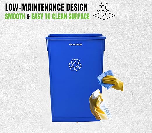 Alpine Commercial Slim Trash Can 23 Gallon - Set of 3 Tall Blue Recycle Bin – Space-Saving, Leakproof Plastic Waste Receptacles for Office, Janitorial & Public Use