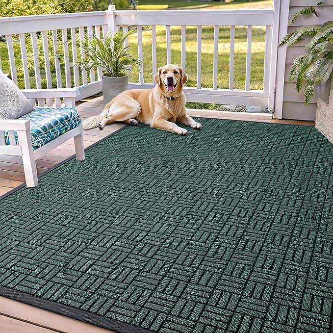 OLANLY Front Door Mat Outside Entrance 71x47, Absorbent, Heavy Duty Sturdy Natural Rubber Doormat Indoor Outdoor, Non-Slip, Stain and Fade Resistant, Low Profile Floor Mat for Entryway, Black Green