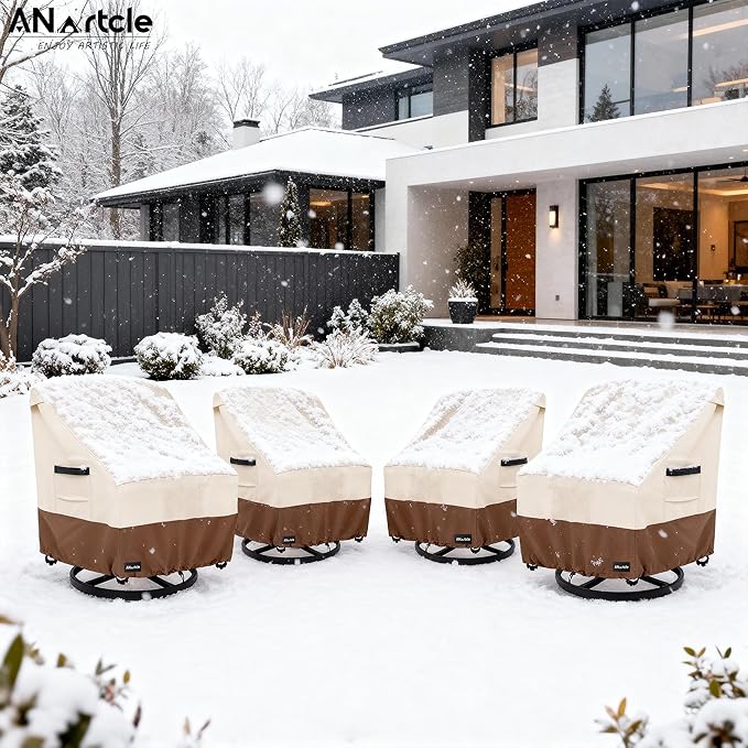 Swivel Patio Chair Cover 4 Pack,600D Waterproof Heavy Duty Outdoor Chair Cover(28 W x 33 D x 36 H inches),Patio Furniture Covers,Outdoor Furniture Covers Waterproof,Beige&Brown