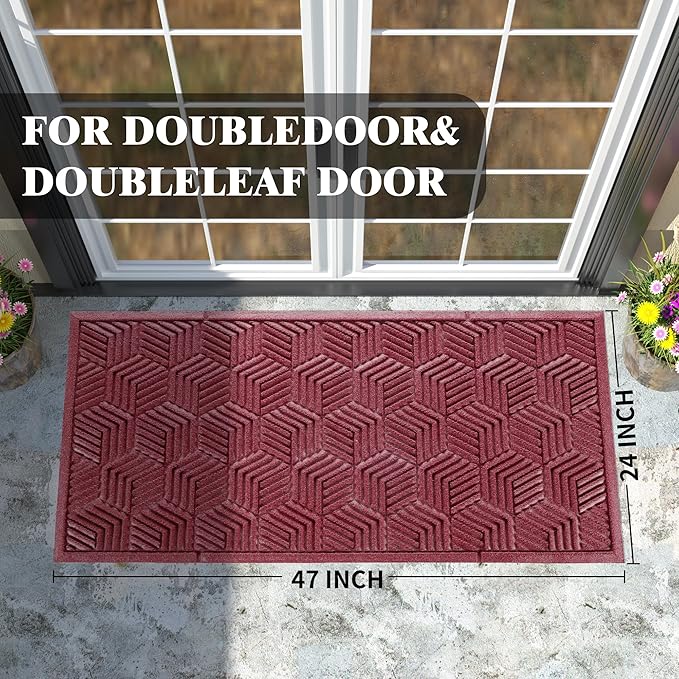 Yimobra Large Door Mat 47x24, All-Season Waterproof Outdoor Mats for Front Door Entrance with Drainage Holes, Heavy Duty Non-Slip Doormat for Garage Patio Entryway Indoor, Red
