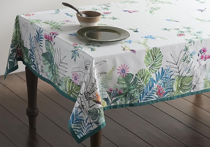 Maison d' Hermine Table Cloth Square Table 100% Cotton 54 x 54 Inches Tablecloth Reusable Decorative Everyday Use for Dining Room, Farmhouse, Home, Party, Festive & Wedding Spring Summer - Tropiques