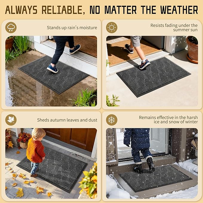 Yimobra Large Door Mat 47x24, All-Weather Waterproof Non-Slip Welcome Matt Outdoor, Heavy Duty Non Slip Doormat for Entryway for Patio and Garage Indoor, Easy Clean, Mix Grey