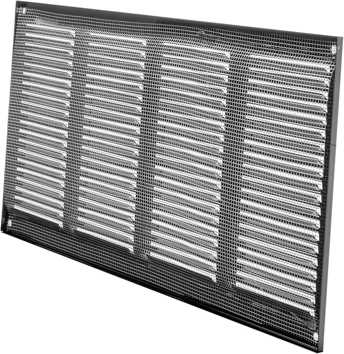 Repa Market Air Vent Cover 16x8 Inch (Outer Dimensions) Black Galvanized Steel Louvered Grill Cover with Mesh Screen/Wall or Ceiling Vent/HVAC Register for Indoor and Outdoor Ventilation