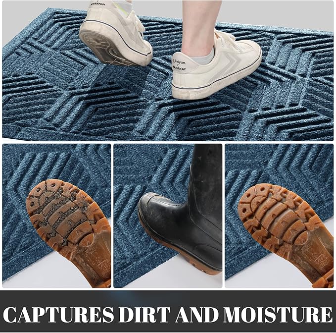Yimobra Extra Large Door Mat 36x24, All-Season Waterproof Outdoor Mats for Front Door Entrance with Drainage Holes, Heavy Duty Non-Slip Doormat for Garage Patio Entryway Indoor, Blue