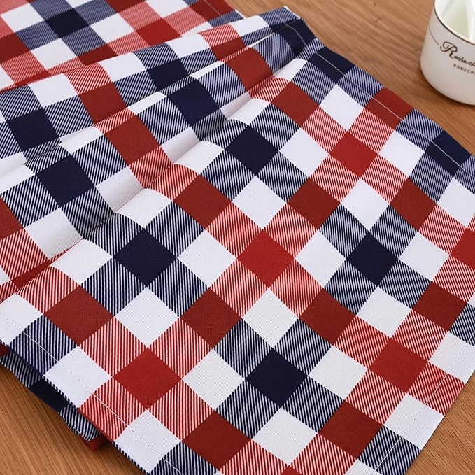 Waterproof Checkered Tablecloth Runner Fabric - Rectangle 12x108 Inch Classic Gingham Buffalo Plaid Table Cloth for Indoor/Outdoor Use - Table Cover for Kitchen, BBQs, and Parties