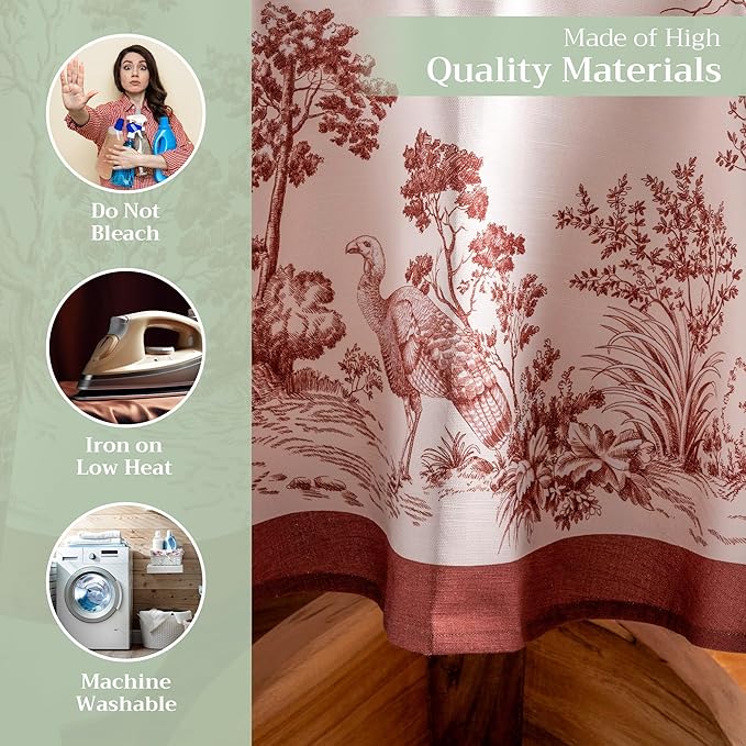 Maison d' Hermine Table Cloth Round Table 100% Cotton 69 Inches Fall Tablecloth Reusable Everyday Use for Thanksgiving Christmas Decorations Dining Farmhouse Party (Holy Jouy - Brown)