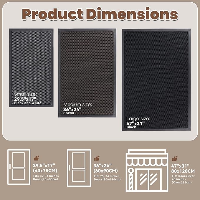 Outdoor Indoor Door Mats for Entryway, Heavy Duty and Durable All-Weather Entry Mat, Low Profile, Non-Slip and Easy Clean Outdoor Doormat for Entrance, Patio and Garage(Black 47"x31")