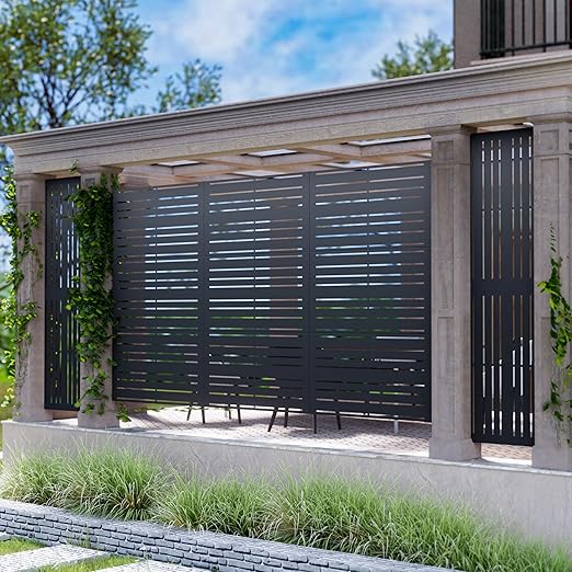 Casaphoria Metal Privacy Screen Outdoor, 72" H x 47" W Freestanding Decorative Privacy Screen for Patio Deck Balcony Garden with Stable Base, Black-Benjamin