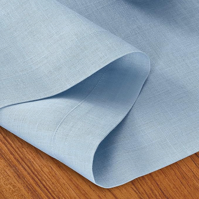 D'Moksha Homes Linen Table Runner 14 x 48 Inch - 100% Pure Linen Powder Blue Table Runner - Machine Washable Farmhouse Table Runner for Hanukkah, Holiday Decor
