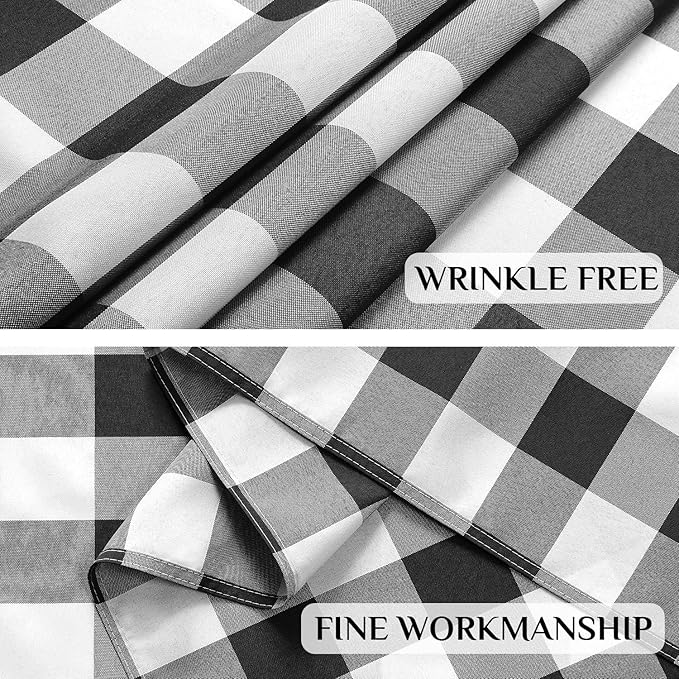 Softalker Gingham Checkered Tablecloth Rectangle - Outdoor Waterproof Buffalo Plaid Table Cloth, Stain Resistant Washable Table Cover for Picnic, Camping - Black and White, 2 Pack - 60 x 120 Inch