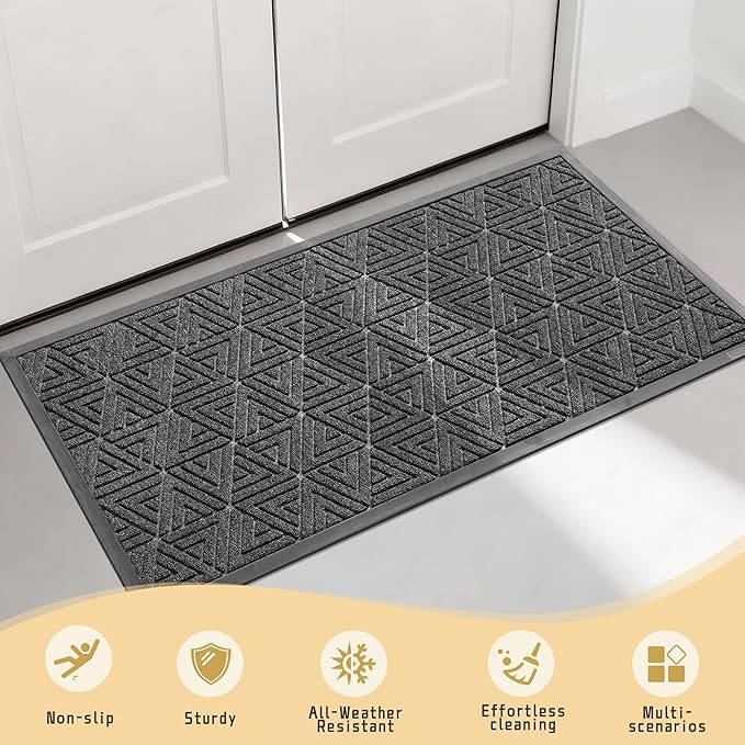 Yimobra Large Door Mat 47x24, All-Weather Waterproof Non-Slip Welcome Matt Outdoor, Heavy Duty Non Slip Doormat for Entryway for Patio and Garage Indoor, Easy Clean, Mix Grey