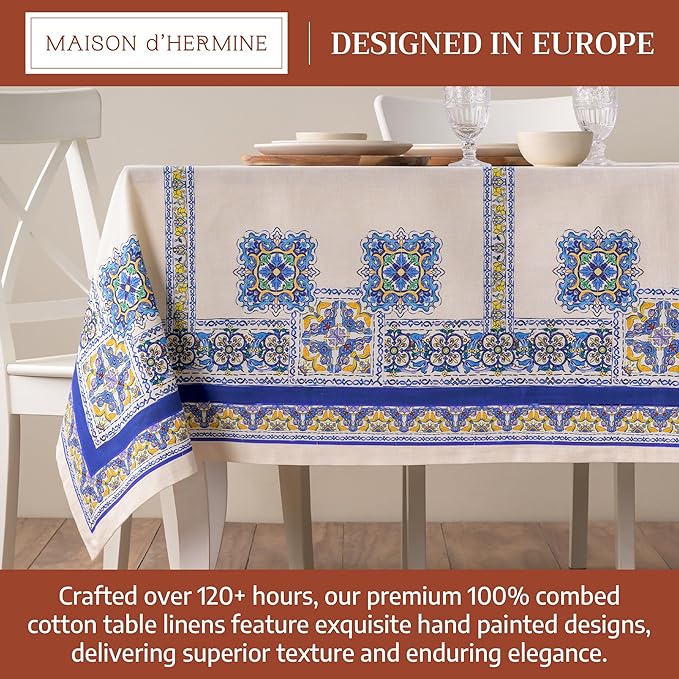 Maison d' Hermine Premium Table Cloth Square Table 100% Combed Cotton 70 x 70 Inches Tablecloth Reusable Decorative for Dining Room, Farmhouse, Home, Party, Festive & Wedding - Sciacca