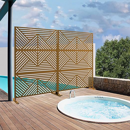Casaphoria 72" H x 47" W Metal Outdoor Privacy Screen, Freestanding Decorative Divider for Patio, Deck, Balcony, and Garden with Stable Base, Brown Zodiac